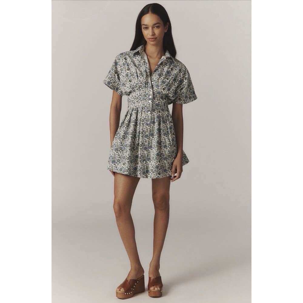 Anthropologie Exquise Mini Shirt Dress Tobie Blue Vacay Preppy Medium P NWT